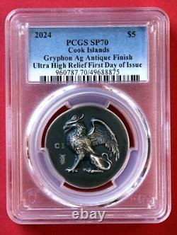 2024 Cook Islands GRYPHON, 1 oz. Silver High Relief PCGS SP70 Box/COA-Free Ship