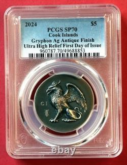 2024 Cook Islands GRYPHON, 1 oz. Silver High Relief PCGS SP70 Box/COA-Free Ship