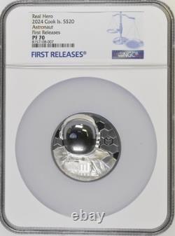 2024 Cook Islands Real Heroes Astronaut $20 3 Oz Silver Black Proof Coin 70 FR