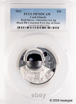 2024 Cook Islands Real Heroes Astronaut 3 oz Silver Black Proof PCGS PR70 FDI