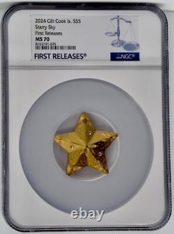 2024 Cook Islands Silver 1 oz $5 Starry Sky Ornament Gilded NGC MS 70 UHR FR