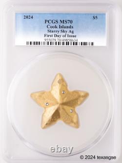 2024 Cook Islands Silver 1oz $5 Starry Sky Gild Ornament PCGS MS70 FDI