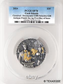 2024 Cook Islands Silver 3oz $20 Steampunk Carnival PCGS SP70 First Day Issue