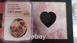 2024 Cook Islands Silver Hearts Roses Love Swarovski Embedded PCGS PR70