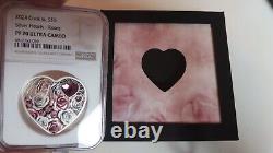 2024 Cook Islands Silver Hearts Roses Love Swarovski Embedded PCGS PR70