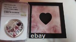 2024 Cook Islands Silver Hearts Roses Love Swarovski Embedded PCGS PR70