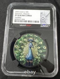 2025 Cook Island $5 Spectrum Peacock PF70 Ultra Cameo VAULTBOX