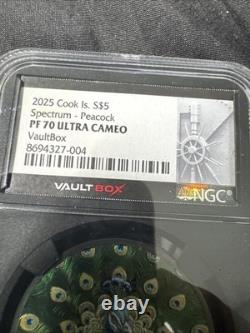 2025 Cook Island $5 Spectrum Peacock PF70 Ultra Cameo VAULTBOX