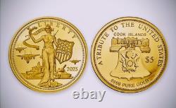 2025 Cook Island. 999 Gold Coin Peace Through Strength Modern Liberty