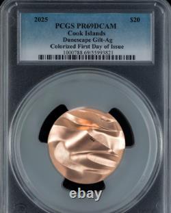 2025 Cook Islands $20 3oz Silver Dunescape Red Gold Colored PCGS PR69 First Day