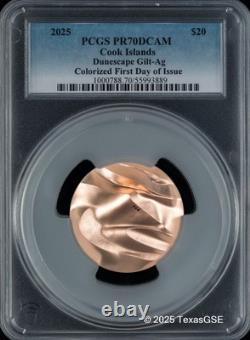 2025 Cook Islands $20 3oz Silver Dunescape Red Gold Colored PCGS PR70 First Day