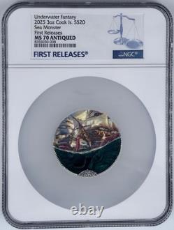 2025 Cook Islands 3 Oz Silver $20 Underwater Fantasy Sea Monster NGC MS70 FR UHR