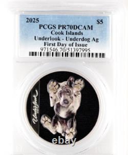 2025 Cook Islands $5 1oz 999 Silver Underlook Under-Dog Dog coin PCGS PR70