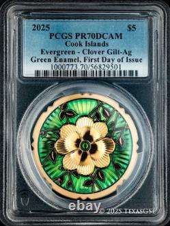 2025 Cook Islands $5 1oz Gilt Silver Evergreen Clover PCGS PR70 First Day