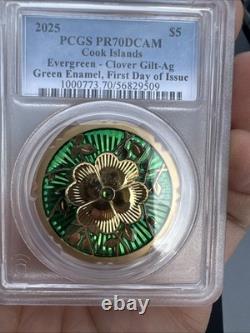 2025 Cook Islands $5 1oz Gilt Silver Evergreen Clover PCGS PR70 First Day
