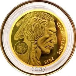 2025 Cook Islands $5 Buffalo Gold Coin 200mg. 9999 Fine Gold