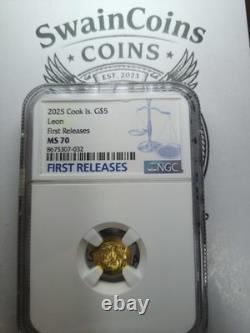 2025 Cook Islands $5 Leon. 999 Gold Coin Lion NGC MS 70 First Releases E5-118