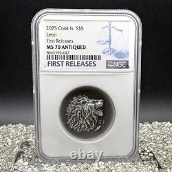 2025 Cook Islands $5 NGC SP70 Leon. 999 Silver Coin Antique Finish 1 of 52 Mint