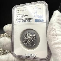 2025 Cook Islands $5 NGC SP70 Leon. 999 Silver Coin Antique Finish 1 of 52 Mint