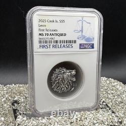 2025 Cook Islands $5 NGC SP70 Leon. 999 Silver Coin Antique Finish 1 of 52 Mint