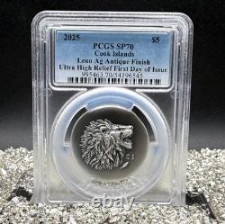 2025 Cook Islands $5 PCGS SP70 Leon. 999 Silver Coin Antique Finish 1 of 50 Mint