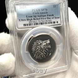 2025 Cook Islands $5 PCGS SP70 Leon. 999 Silver Coin Antique Finish 1 of 50 Mint