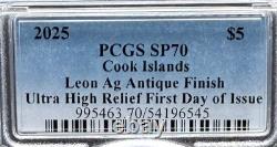 2025 Cook Islands $5 PCGS SP70 Leon. 999 Silver Coin Antique Finish 1 of 50 Mint