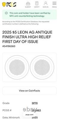 2025 Cook Islands $5 PCGS SP70 Leon. 999 Silver Coin Antique Finish 1 of 50 Mint