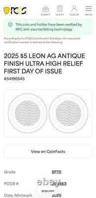 2025 Cook Islands $5 PCGS SP70 Leon. 999 Silver Coin Antique Finish 1 of 50 Mint