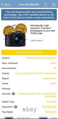2025 Cook Islands $5 PCGS SP70 Leon. 999 Silver Coin Antique Finish 1 of 50 Mint