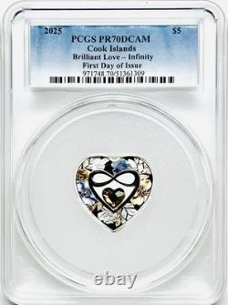 2025 Cook Islands $5 Silver Brilliant Love Infinity Pcgs Pr70 First Day Issue