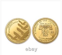 2025 Cook Islands. 9999 Pure Gold $5 Quintuple Eagle