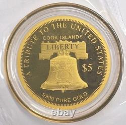 2025 Cook Islands. 9999 Pure Gold $5 Quintuple Eagle