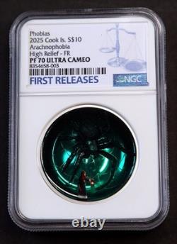 2025 Cook Islands ARACHNOPHOBIA, NGC PF70, 2 oz. Silver Colorized-Enameled