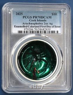 2025 Cook Islands ARACHNOPHOBIA, PCGS PR70, 2 oz. Silver Colorized/Enameled
