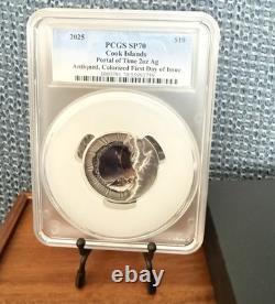 2025 Cook Islands Portal of Time 2oz Silver PCGS SP70 FDOI Antiqued Colorized