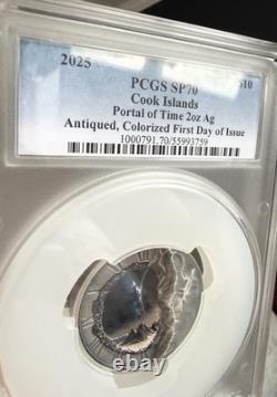 2025 Cook Islands Portal of Time 2oz Silver PCGS SP70 FDOI Antiqued Colorized