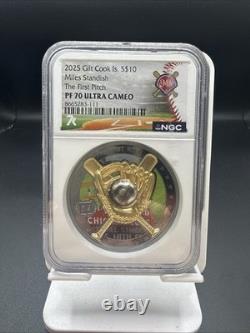 2025 Cook Islands S$10 Gilt Miles Standish The First Pitch HR 2 Oz NGC PF70 UC