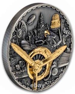 2025 Cook Islands S$20 Gilt Steampunk Aviation FR UHR 3 oz NGC MS70 Antiqued OGP