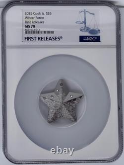 2025 Cook Islands Silver 1 oz $5 Winter Forest Ornament Silver NGC MS 70 FR