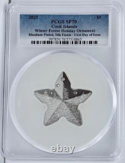 2025 Cook Islands Silver 1 oz $5 Winter Forest Ornament Silver PCGS SP 70 FDOI