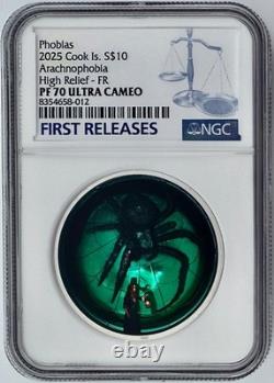 2025 Cook Islands Silver 2 Oz $10 Phobias Arachnophobia NGC PF70 First Release