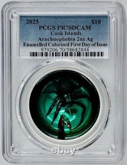 2025 Cook Islands Silver 2 Oz $10 Phobias Arachnophobia PCGS PR 70 FDOI Enamel