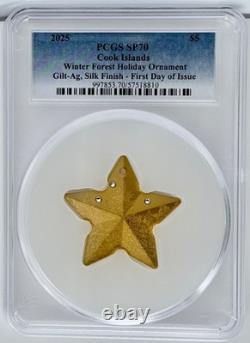 2025 Cook Islands Silver $5 Winter Forest Ornament Gilt Silver PCGS SP 70 FDOI