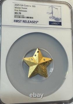 2025 Cook Islands Winter Forest Star Coin NGC MS70 First Releases Gold Gilt
