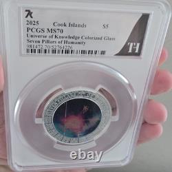 2025 PCGS MS70 Cook Islands 2 oz Silver Colorized Glass Seven Pillars Humanity