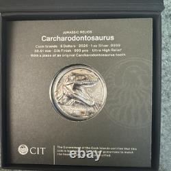 2026 1 Oz. 9999 Silver CIT Cook Islands Jurassic Relic Carcharodontosaurus Coin
