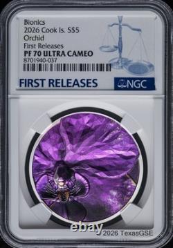 2026 Cook Islands $5 Bionics Orchid Silver 1oz NGC PF70 First Release
