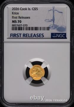 2026 Cook Islands Gold 0.5 gram $5 Krios NGC MS70 First Release