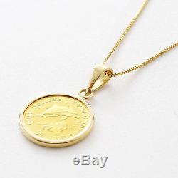 24K Fine Gold 1/30oz Cook Islands $4 Dolphin Coin Pendant 10K Gold Chain 17.75